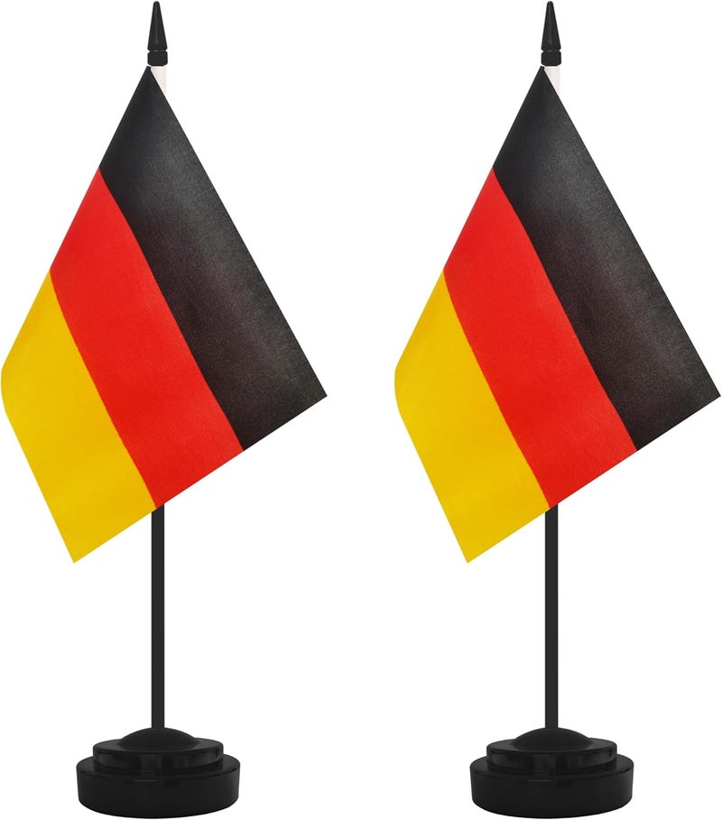 Yamiuo 2 Pack Germany Desk Flag Set, German Desktop Small Miniature Table Office Flag with 12" Black Pole and Black Base, Offices, Classroom, Home, Festival Decoration (Germany) - Image 1